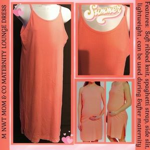 NWT MATERNITY M bright pastel Coral ribbed stretch slip dress